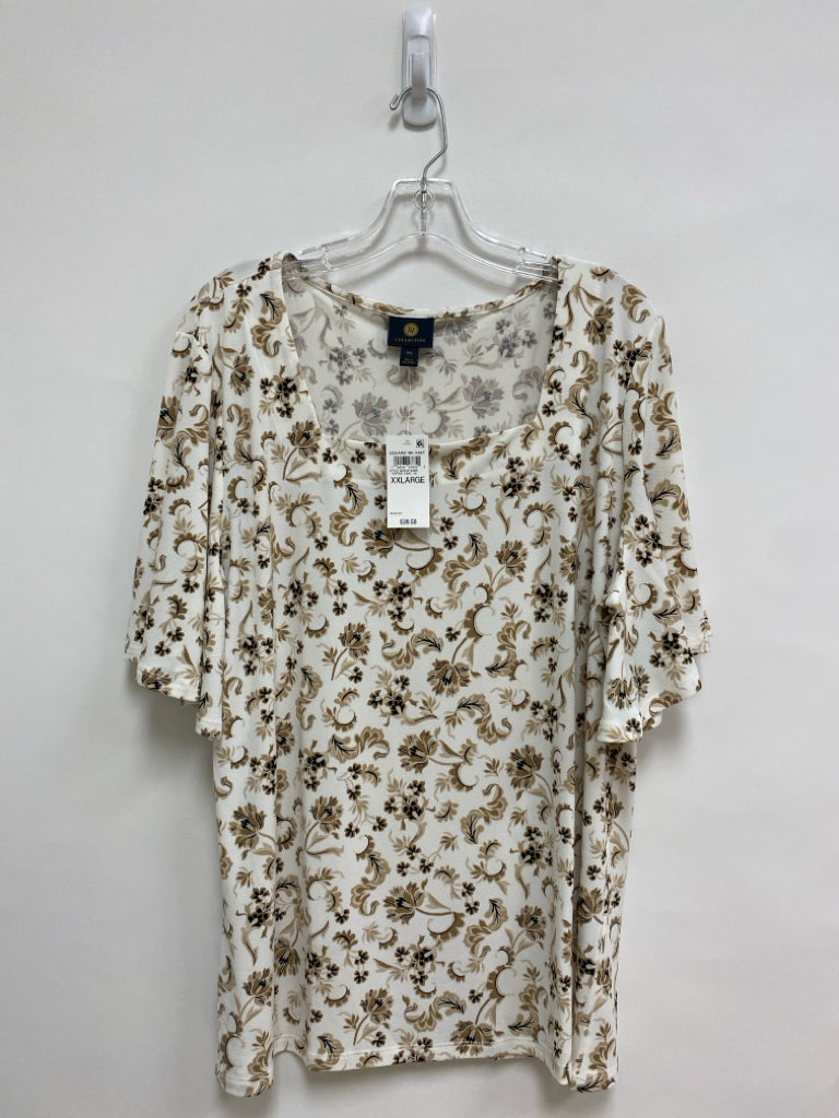 NWT JM Collection  SIZE  XXL White Tan/Black Vine Plus Size Top