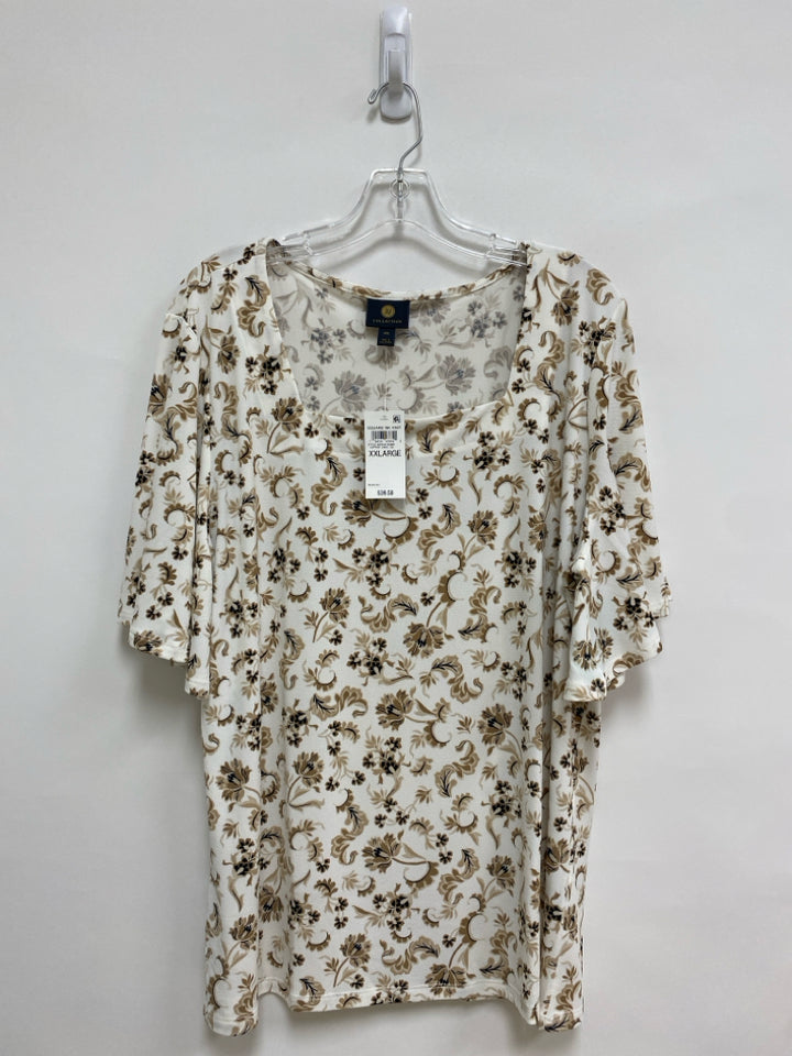 NWT JM Collection  SIZE  XXL White Tan/Black Vine Plus Size Top