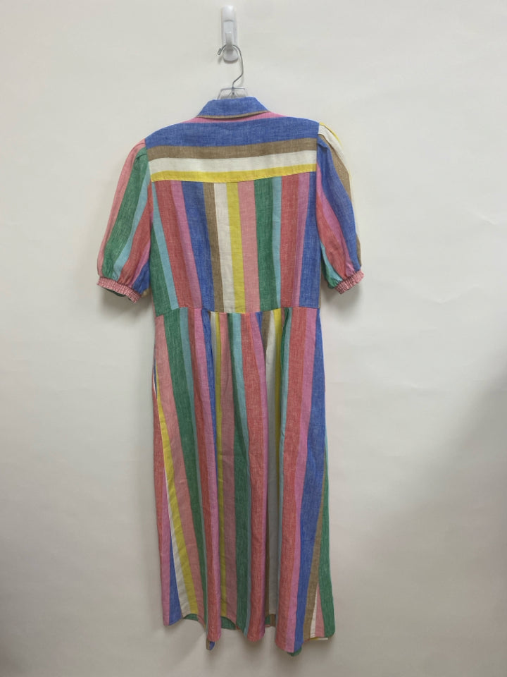 Boden Size 10 Blue/Yellow White/Multi Striped Maxi Linen Ladies Dress