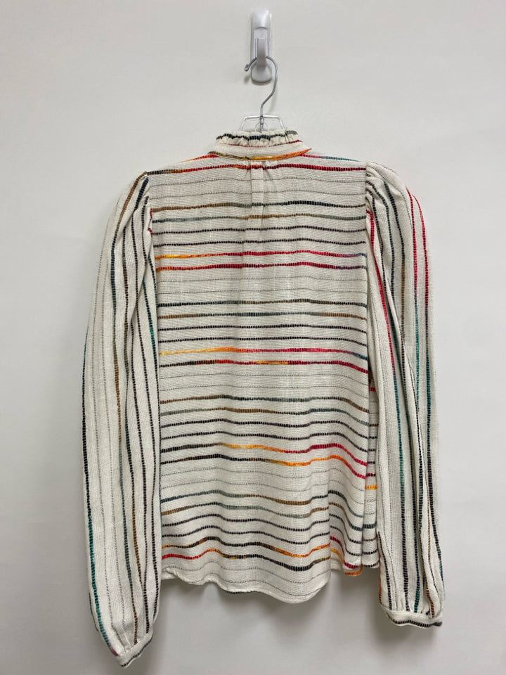 Size S Cream Multi Color Striped Button Up Ladies Top