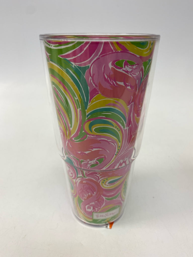 LILLY PULITZER Pink/Green Yellow Floral Tumbler
