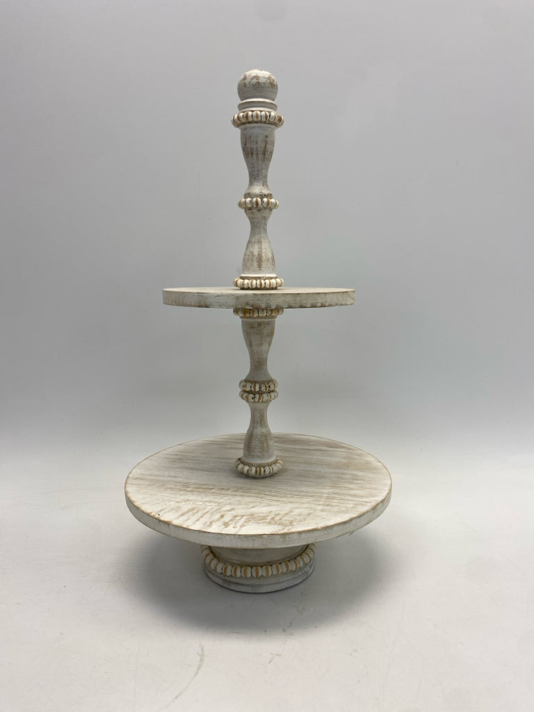 Tan White Whitewashed Wood Tray