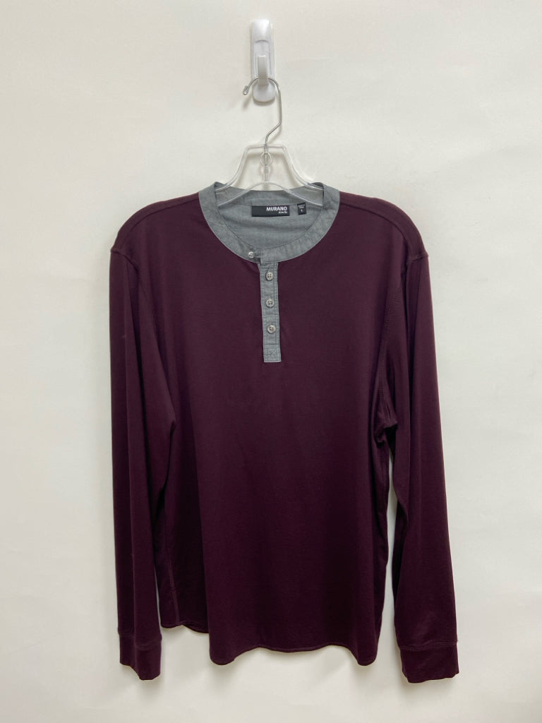 Murano Size L Burgundy Gray Trimmed Henley Cotton Men&