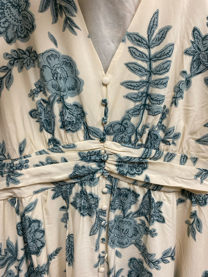 NWT by the river Size L Oatmeal Seafoam Floral Puff Sleeve Ladies Dress