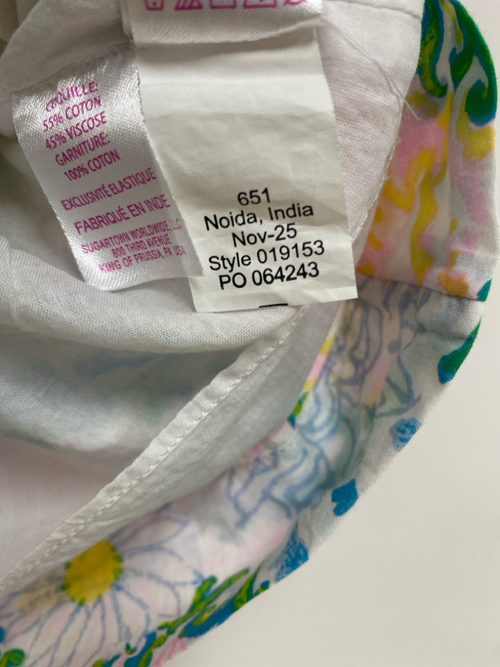 LILLY PULITZER Size XL White/Blue Pastels Flowers Ladies Top