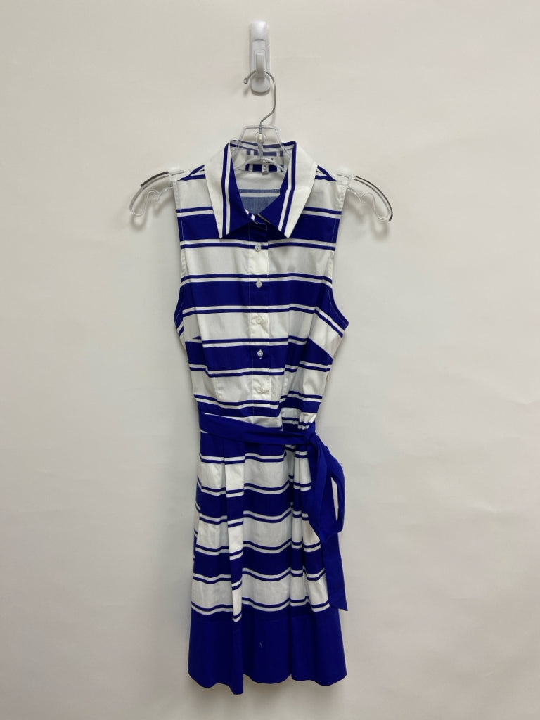 MILLY Size 6 White Blue Striped Sleeveless Ladies Dress