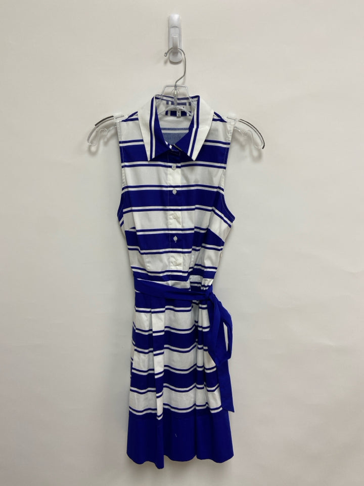 MILLY Size 6 White Blue Striped Sleeveless Ladies Dress