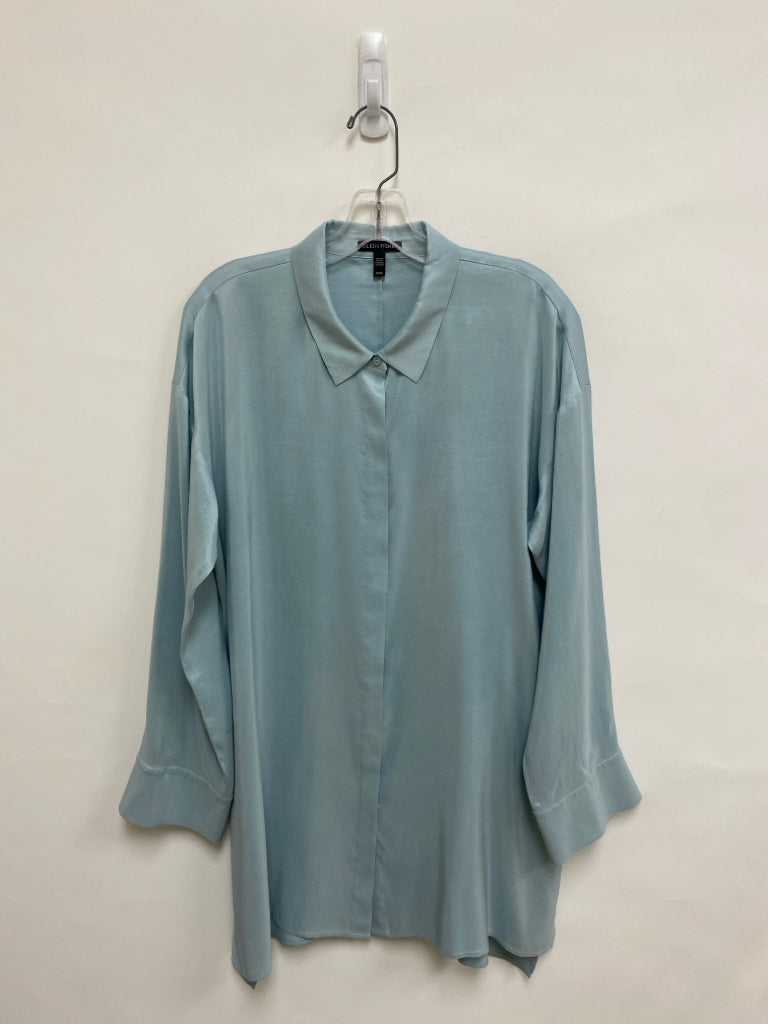 Eileen Fisher Size M Pale Blue Button Up Silk Ladies Top