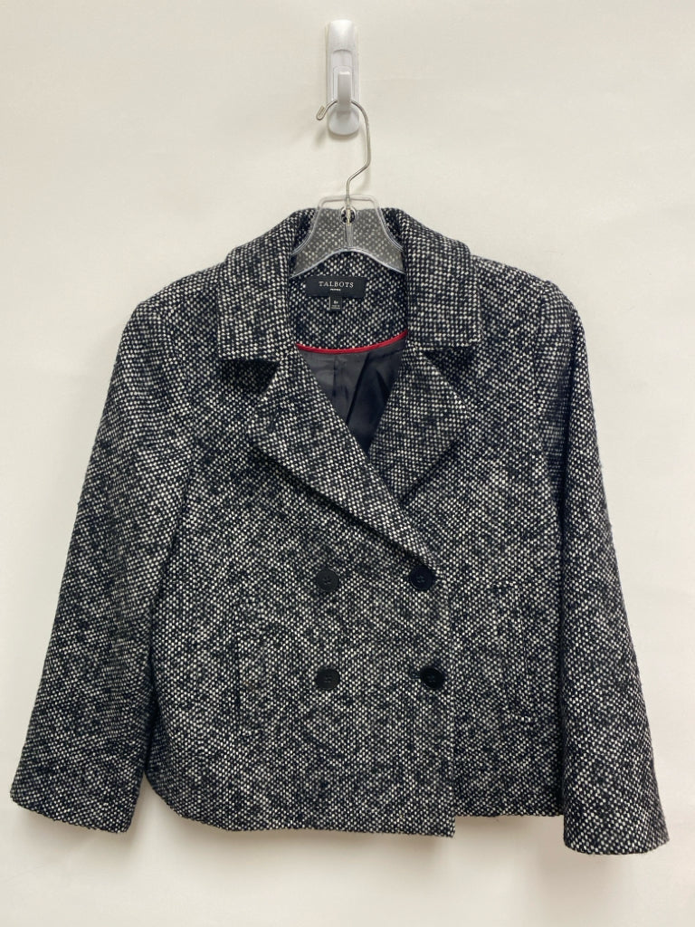 Talbots Size 8P White/Black Checkered Double-Breasted Petite Jacket