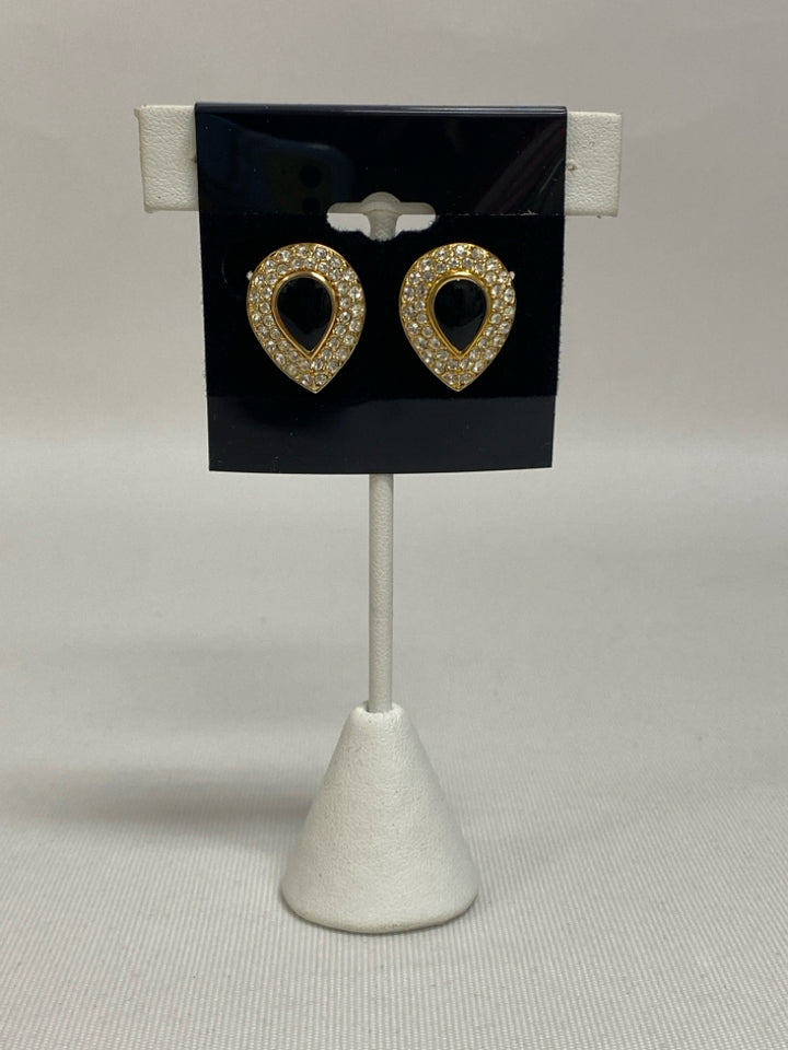 Swarovski Gold Color Black Teardrop Earrings