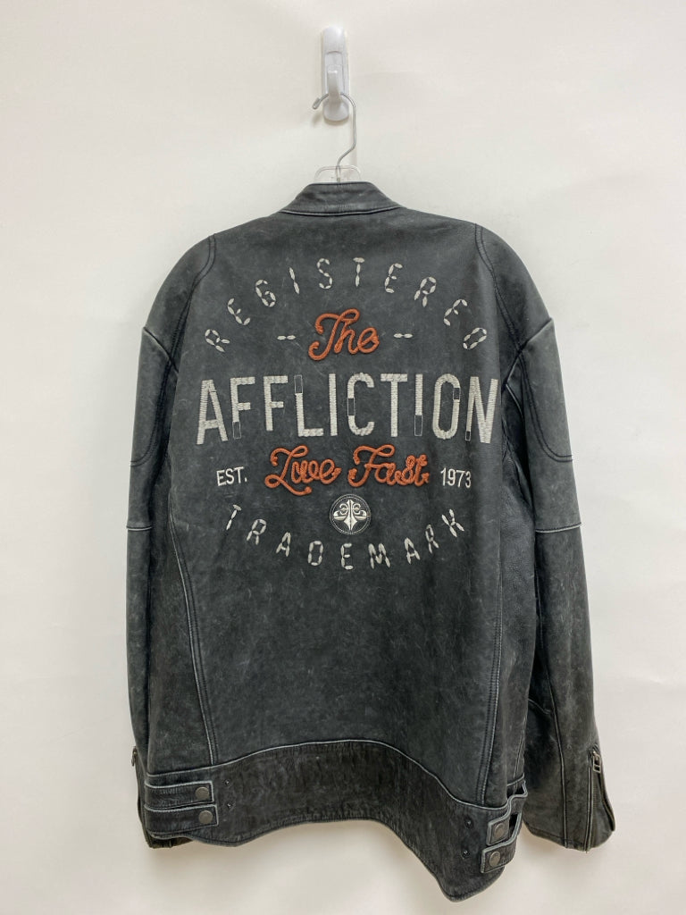 Affliction Size 2X Charcoal/Cream Zip Down Leather Men&
