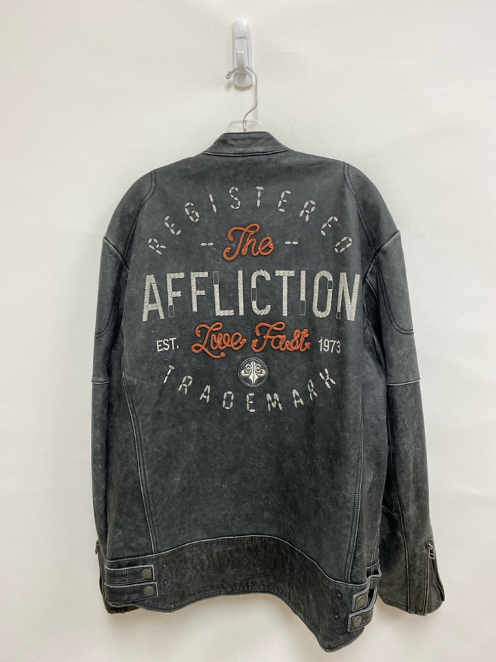 Affliction Size 2X Charcoal/Cream Zip Down Leather Men&