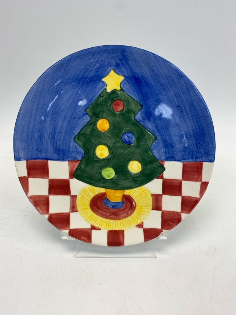 Blue/Green Red/White Checkered Ceramic Christmas
