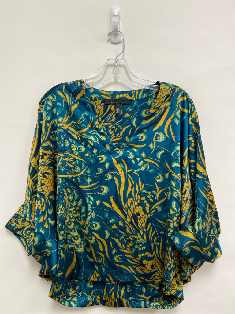 Wht House/Blk Mkt Size S Dark Turquiose Gold/Black Abstract Batwing Ladies Top