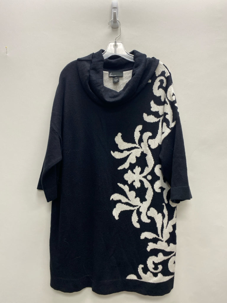 Lane Bryant Size 18/20 Black White Vine Cowl Neck Knit Plus Size Dress