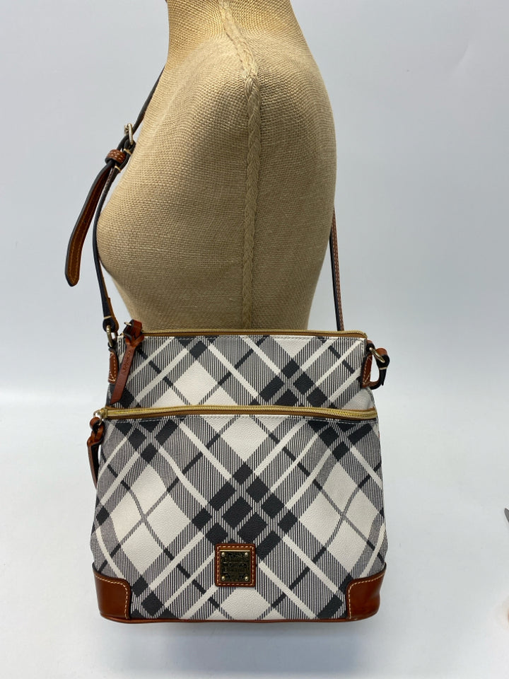 Dooney &amp; Bourke Cream Dark Gray Plaid Crossbody