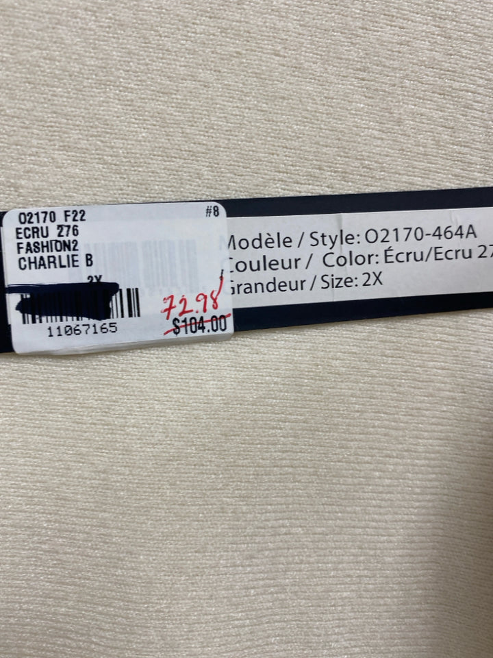 NWT Charlie B  SIZE  2X Ecru Pocket(s) Tunic Plus Size Sweater