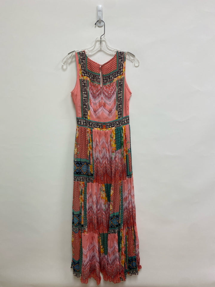 NWT BHANUNI BY JYOTI Size 2 Coral/Aqua Pink/Multi Assorted Print Ladies Dress