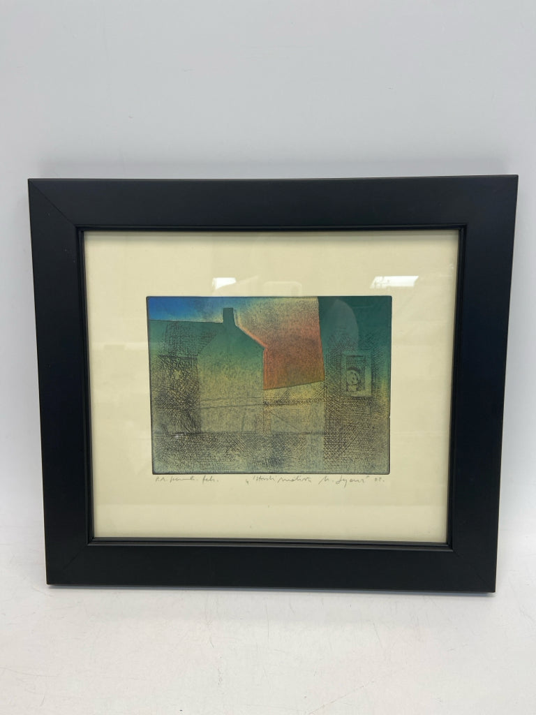 Green Multi Color Abstract Framed Art