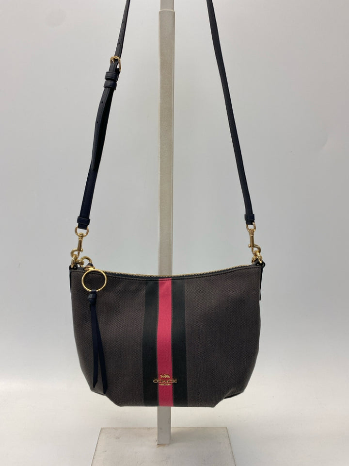Coach Dark Gray Pink/Blk Stripe(s) Fabric Handbag