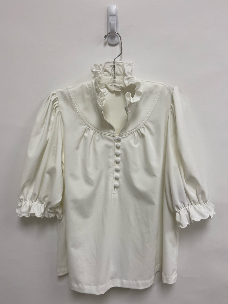 Pomander Place Size M White Ruffles Ladies Top
