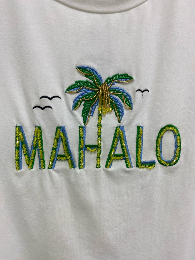 NWT ontwelfth Size XL White Green/Yellow Palm Trees Ladies Top