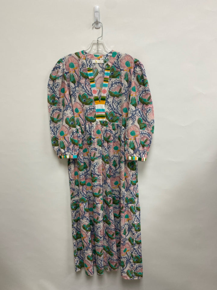 BINDU Size L Pink Green/Blue Flowers Ladies Dress