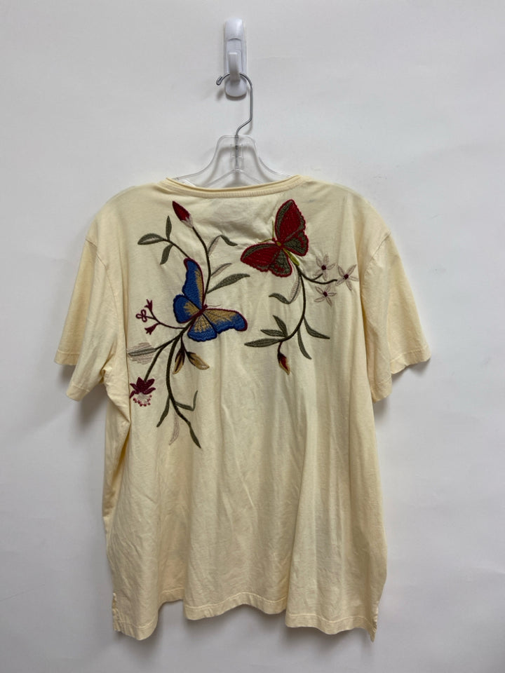 NWT JOHNNY WAS Size XL Cream Gray/Multi Butterflies Embroidered Ladies Top