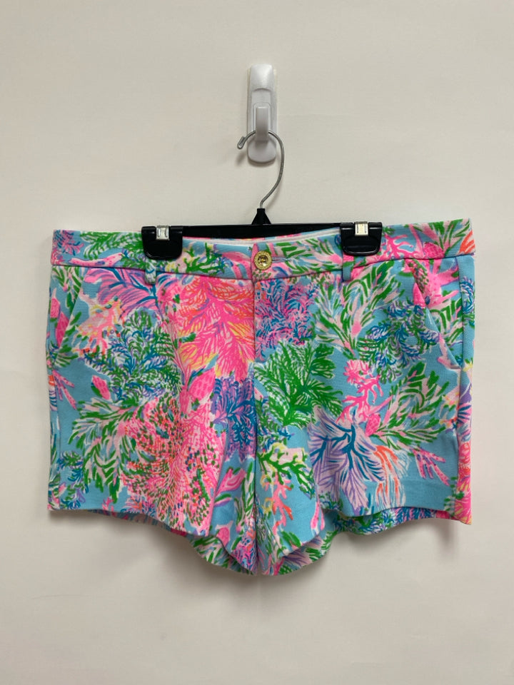 LILLY PULITZER Size 10 Blue/Green Neon Pnk Floral Ladies Shorts