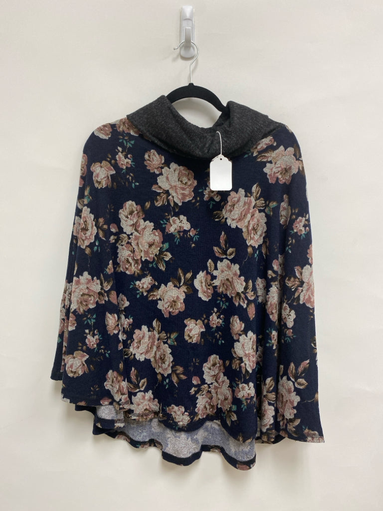 NWT Size M Navy Charcoal/Multi Floral Poncho Ladies Top