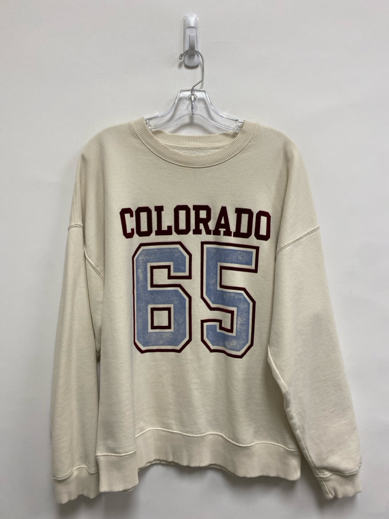 American Eagle Size L Cream Blue/Burgundy Words Ladies Top