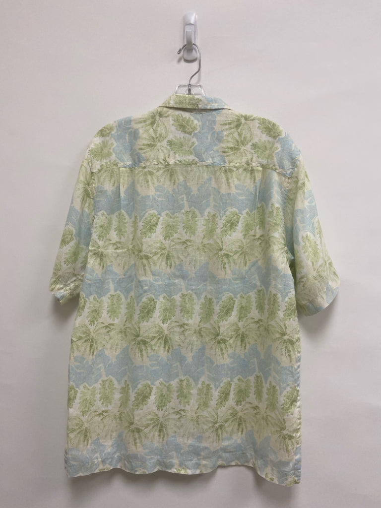 Tommy Bahama Size S White/Blue Green Palm Trees Linen Men&