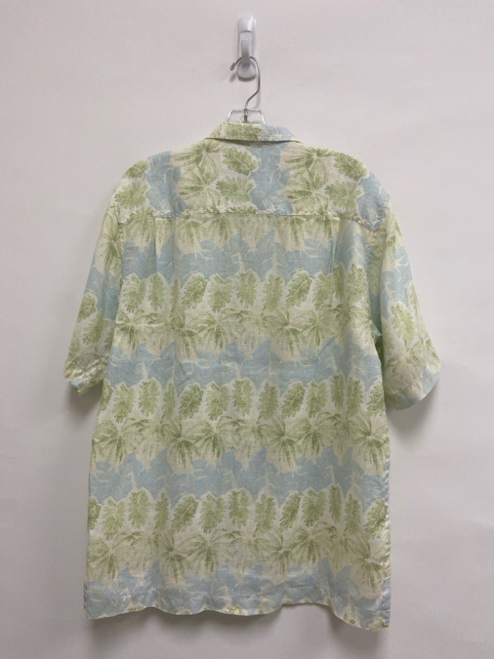 Tommy Bahama Size S White/Blue Green Palm Trees Linen Men&