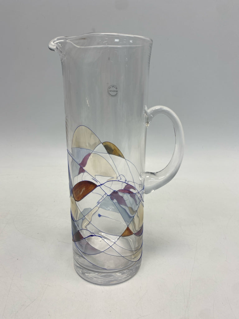 Clear Pink/Multi Abstract Glass Pitcher