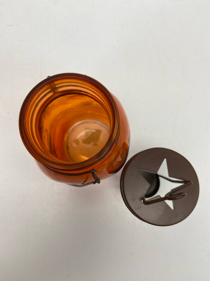 Orange Brown Glass/Metal Candleholder(s)