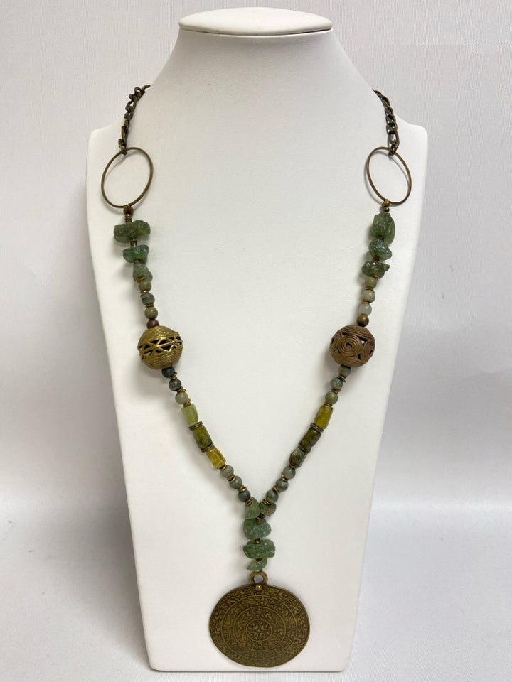 Gold Color Green Medallion(s) Necklace