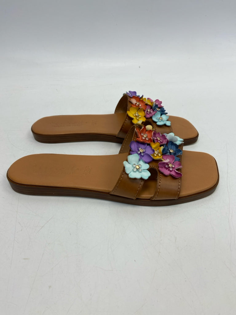 Size 7.5 Brown Multi-Color Rosette(s) Sandals