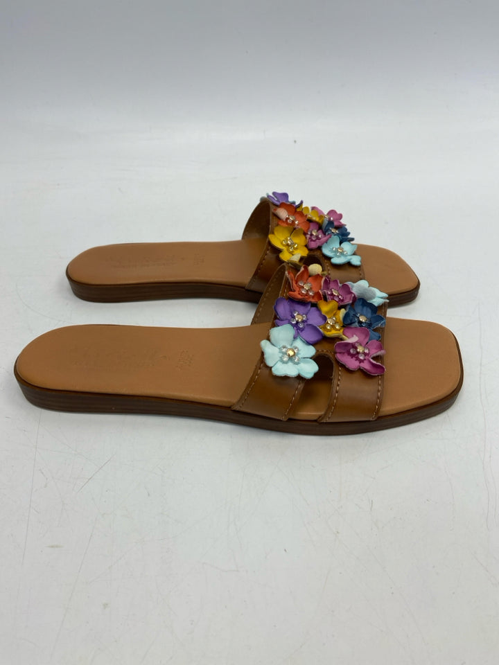 Size 7.5 Brown Multi-Color Rosette(s) Sandals