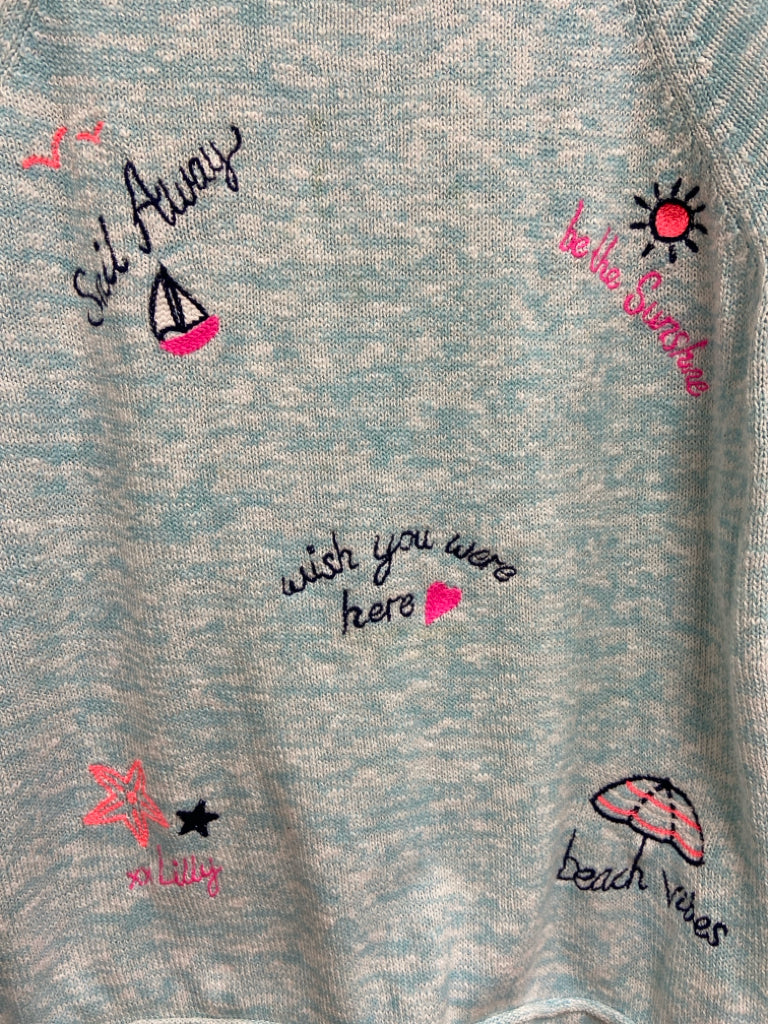 LILLY PULITZER Size XL Aqua/White Navy/Pink Embroidered Ladies Sweater