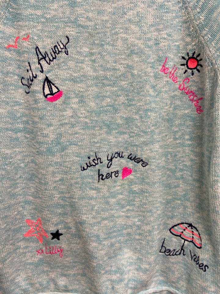LILLY PULITZER Size XL Aqua/White Navy/Pink Embroidered Ladies Sweater