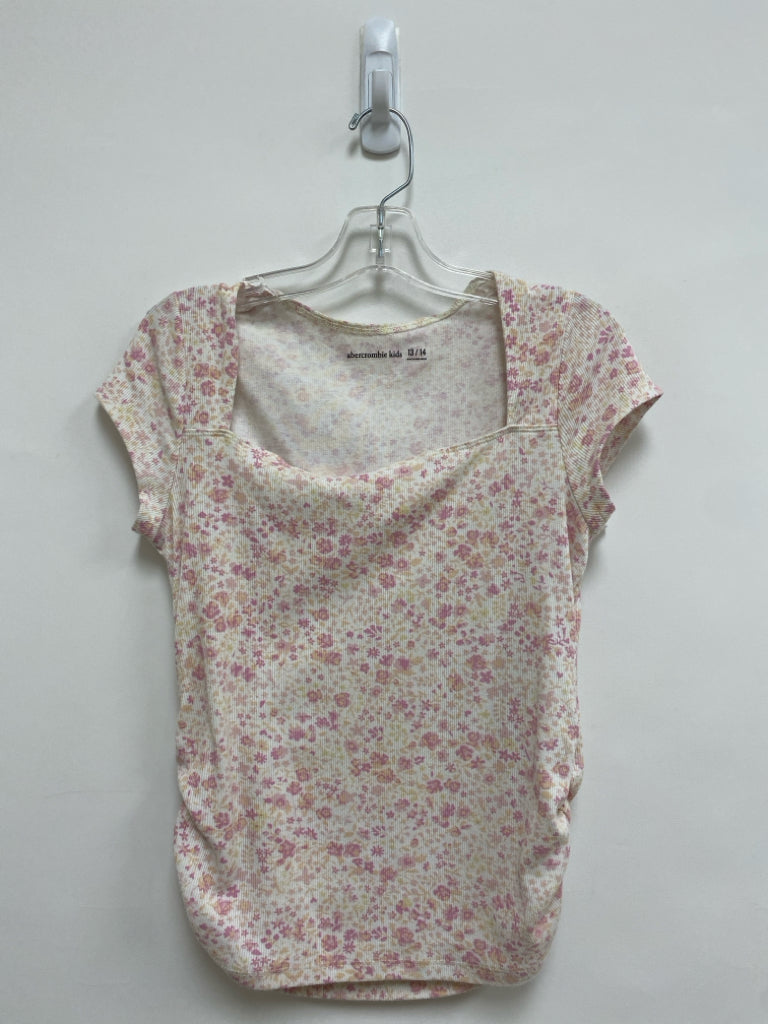 Abercrombie Kids SIZE 13/14 Cream Coral/Pink Flowers Short Sleeve Girl&