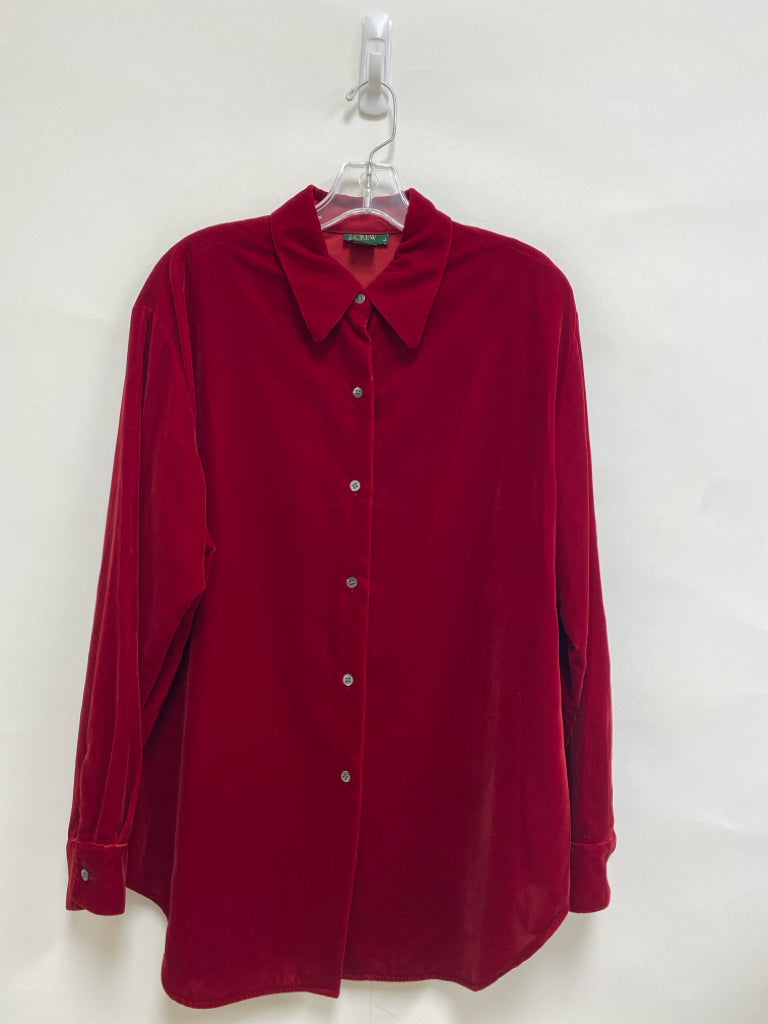 J Crew Size L Red Long Sleeve Velour Ladies Top
