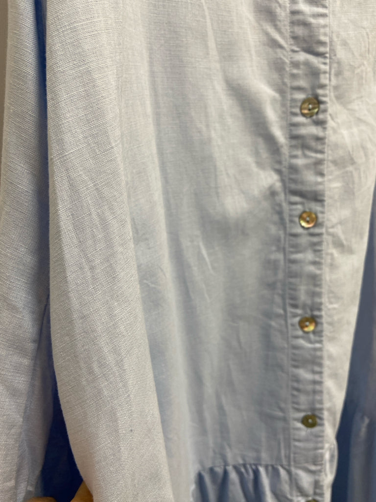 Size L Blue Sleeveless Linen Blend Ladies Dress