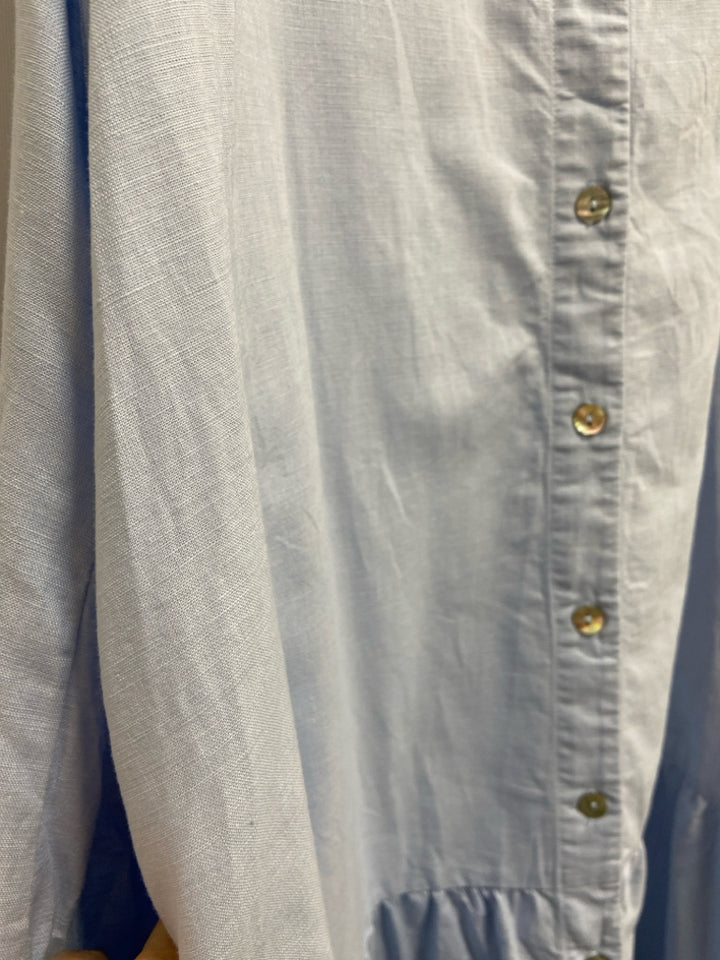 Size L Blue Sleeveless Linen Blend Ladies Dress