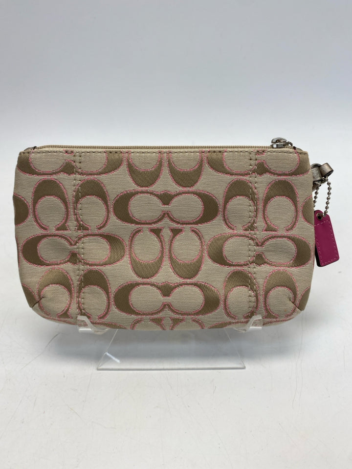 Coach Tan Pink Signature Wristlet