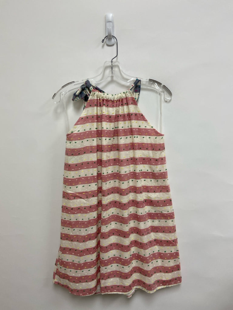 Size M Cream/Navy Red Striped Sleeveless Swiss Dot Ladies Dress