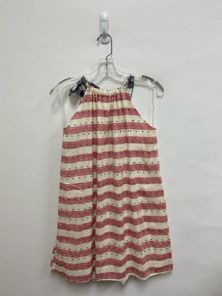 Size M Cream/Navy Red Striped Sleeveless Swiss Dot Ladies Dress
