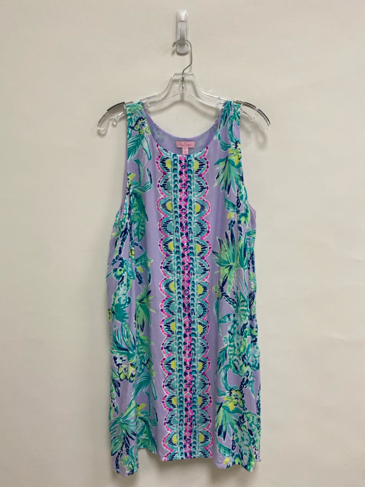 LILLY PULITZER Size XL Lavender Blue/Green Leaves Sleeveless Ladies Dress