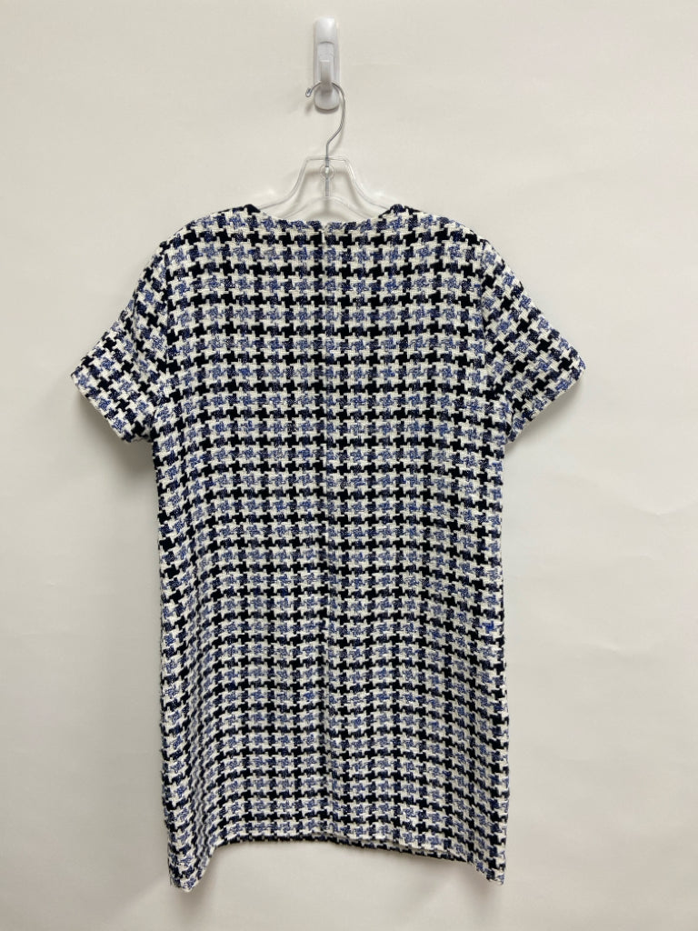 CAROLINA HERRERA Size 12 White/Navy Blue Houndstooth Ladies Dress