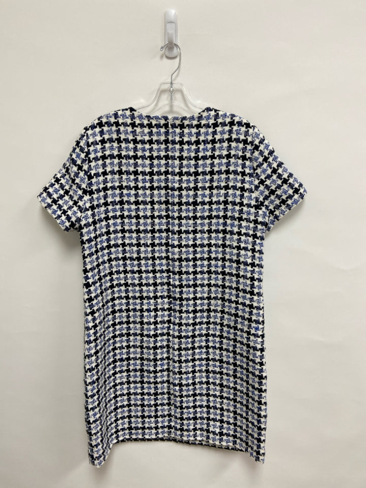 CAROLINA HERRERA Size 12 White/Navy Blue Houndstooth Ladies Dress
